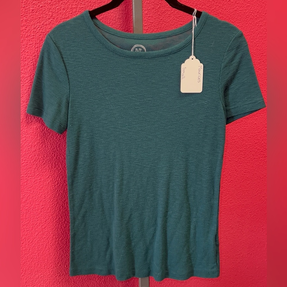 Maurices Teal Short-Sleeve Ribbed Tee